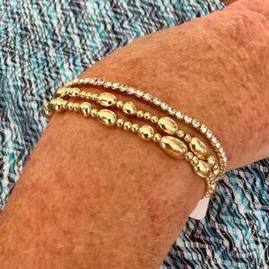 High End Department Store Set of 3 Stretch Gold Beaded Faux Diamond Bracelets